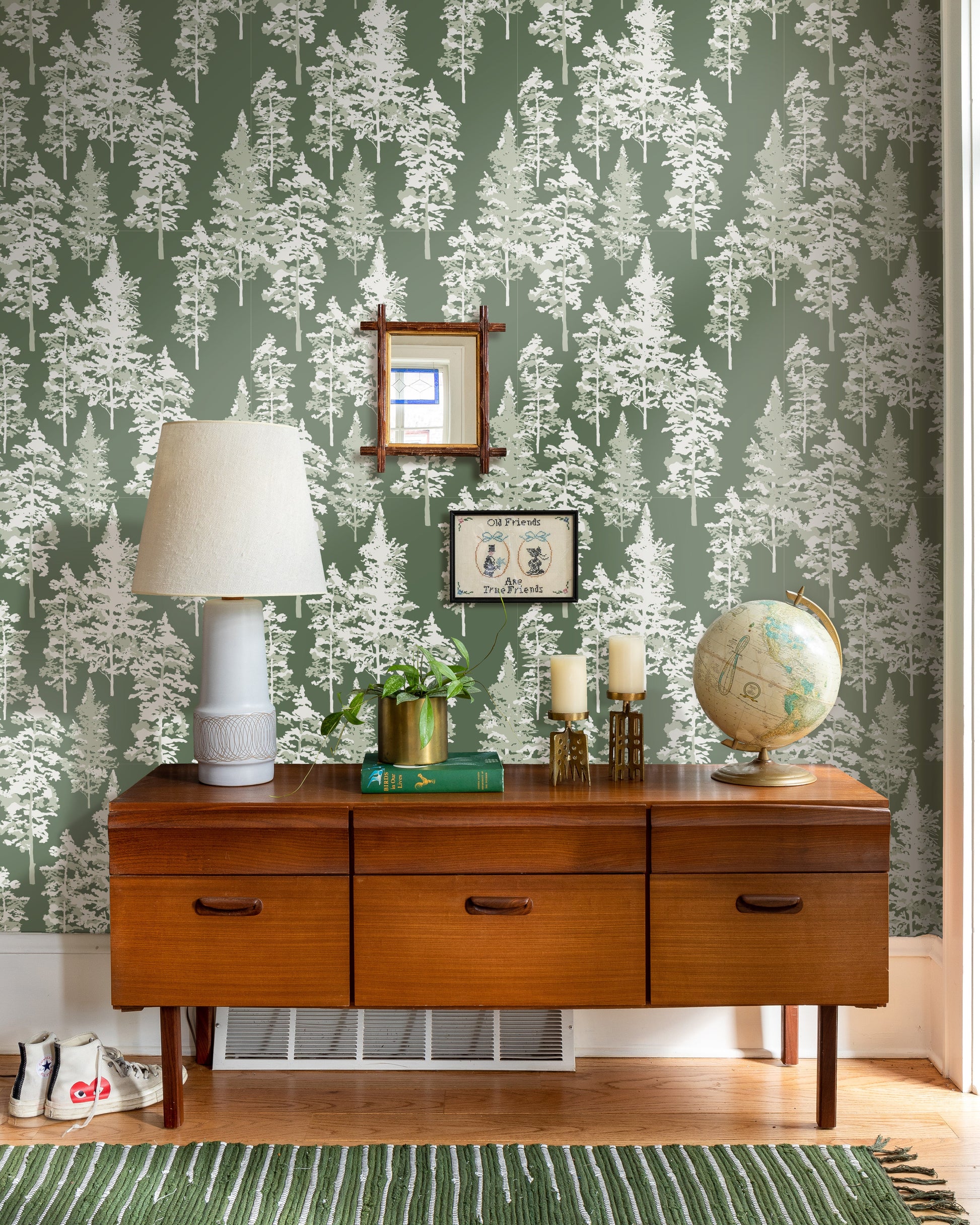 Modern geometric wallpaper feature wall